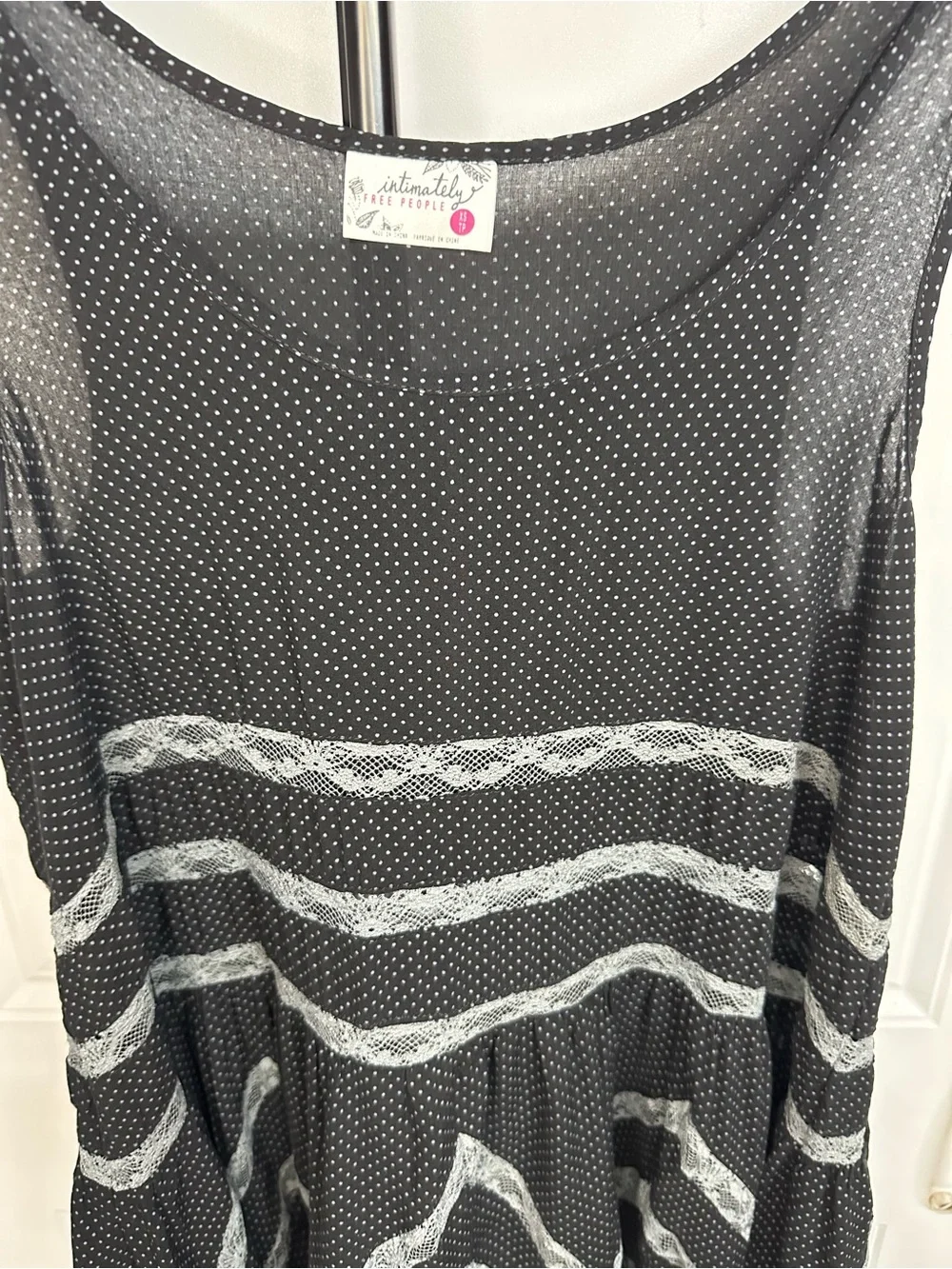 Intimately Free People Voile & Lace Polka Dot Trapeze Slip Dress Black Tunic XS